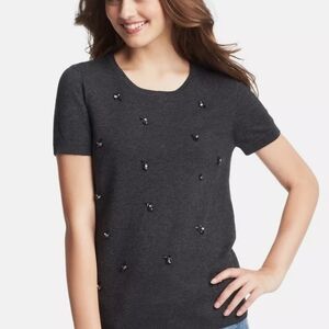 Ann Taylor Loft Short Sleeve Wool Blend Sweater Top W/ Embelishments Size Xl